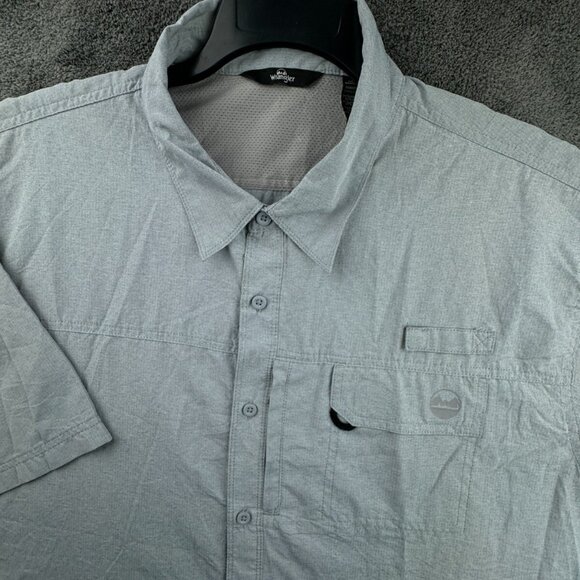 Wrangler Short Sleeve Button Up Shirt 2XL Gray W Pockets Hiking Fishing Polyest - Picture 1 of 16